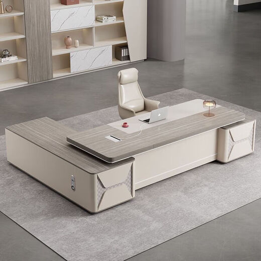 Boss desk office desk, simple and modern executive desk, light luxury office furniture, aluminum alloy with Bafangcai style decoration, 2.0 meters luxury double cabinets