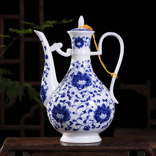 Xihe Yinyao Xihetang Jingdezhen Ceramic Wine Set Liquor Goblet Spirit Cup Blue and White Wine Pot Set Wine Cup Guiguzi Style (1 Pot, 10 Cups, 1 Tray)