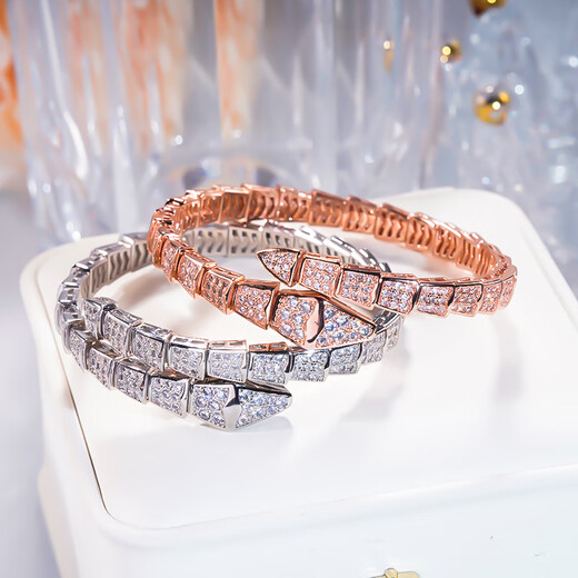 Canbei snake-shaped bracelet 18K rose gold snake bone bracelet snake head moissanite light luxury full of diamonds that will not fall off couple bracelets platinum gold