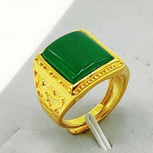 Tiansi men's domineering and prosperous square ring live thickened gold ring Vietnam 9999 sand gold square emerald men's ring length and width 15*17 mm