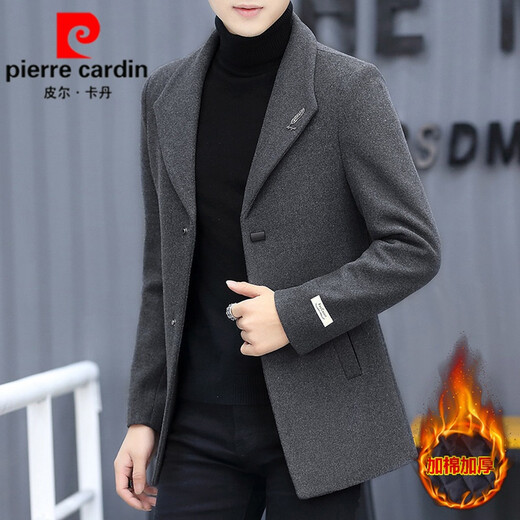 Pierre Cardin light luxury high-end spring and autumn woolen woolen coat men's thickened suit Korean style trendy men's short windbreaker mature gray cotton thickened 2XL