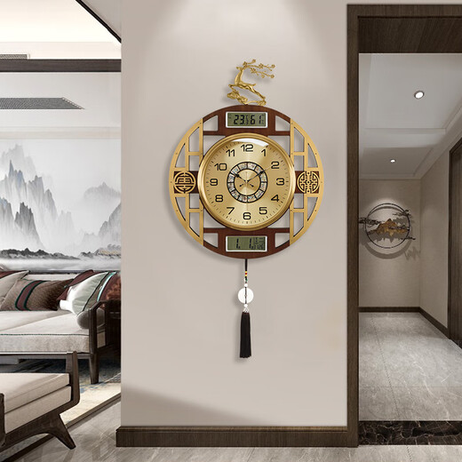 
Zhizhen Brass Wall Clock Living Room High-end 2025 New Chinese Deer Head Watch Wall Clock Light Luxury Entrance Restaurant Quartz Clock 6175 Imitation Copper Model-Brand Movement