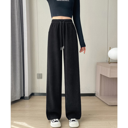 
Red Dragonfly narrow version wide-leg pants for women 2025 spring and autumn new casual trousers for women plus velvet spring sports straight pants 689# black extension-regular S