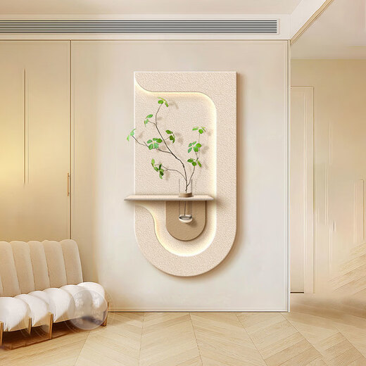 Shantoulin Village hydroponic green plants cream style porch decoration painting sandstone three-dimensional entrance corridor aisle hanging painting living room wall 40*80 layers of three-dimensional sandstone + glass vase + imitation 14757 regular model [without light]