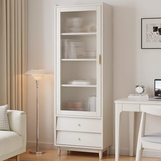 Qinling Chunyuan nordique Bibliothèque en bois massif en bois de rangement étagère de rangement simple salon de grande capacité armoire avec une bibliothèque à poussière de porte 9902 # Log Color Bibliothèque