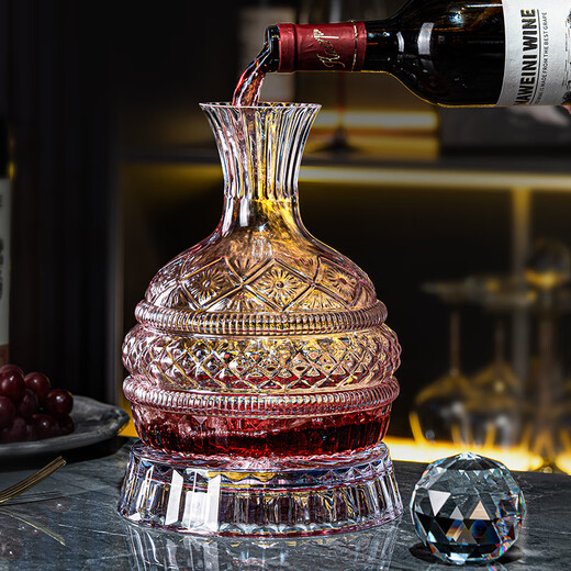 Flower Language Four Seasons High-end Red Bow Tie Red Wine Glass Set for Household Light Luxury and High Value Burgundy Crystal Goblet Rotating Decanter White Diamond Stand + Upright Decanter + Wine Glass 500ml 6 pieces