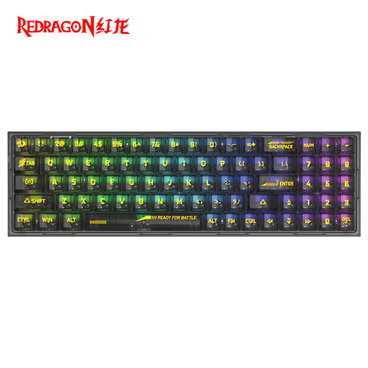 Red Dragon (REDRAGON) TS78 transparent three-mode customized mechanical keyboard, full-key hot-swappable RGB backlight wireless keyboard, black transparent-crystal segment switches