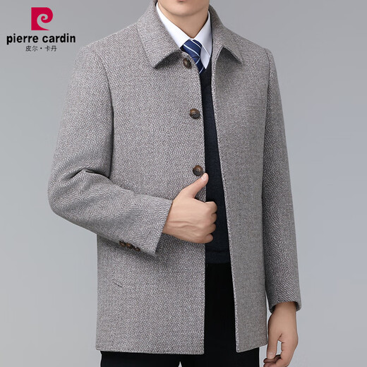 Pierre cardin men's double-sided cashmere coat winter woolen coat male middle-aged dad's lapel casual clothes khaki 175/code (recommended 125-140 Jin [Jin equals 0.5 kg])