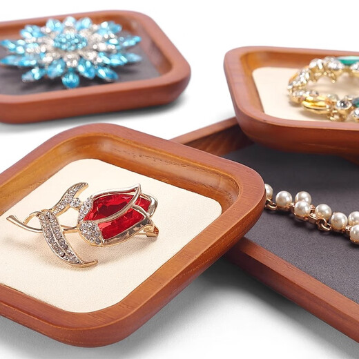 Oein solid wood jewelry tray display tray bracelet beaded design tray bracelet display box jewelry props and play storage off-white velvet color (10*10*1.7CM)
