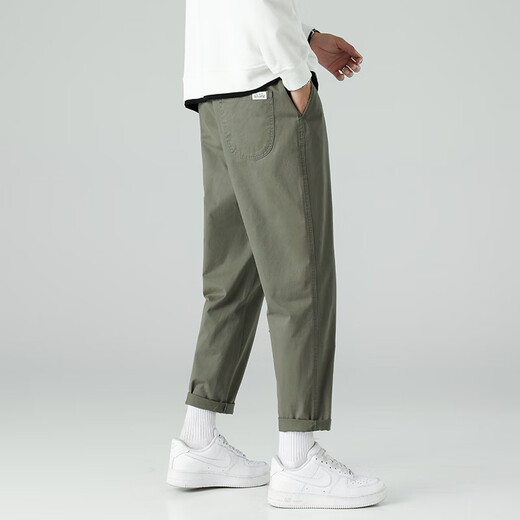 
Dingfengbaoluo casual pants straight nine-point trousers spring and summer trendy brand loose solid color men's pants 9904 gray-green 3XL