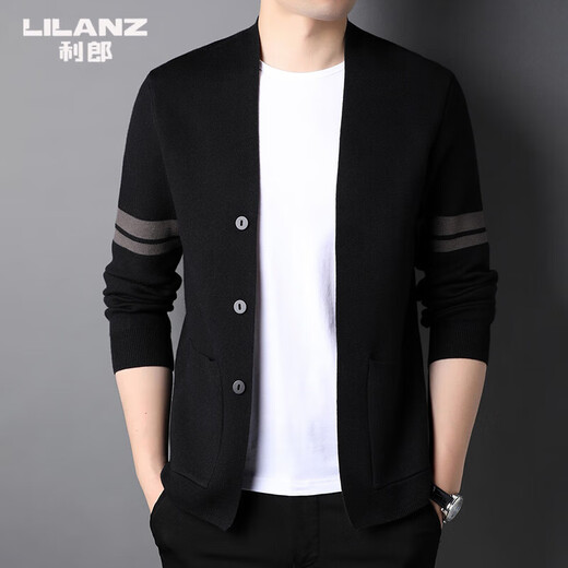 Lilang Herren Woll-Strickjacke 2024 Herbst und Winter Neue Herrenmode, lässige und rein matchorientierte Pullover schwarz 175/92a (vorgeschlagen 135-150jin [Jin ist gleich 0,5 kg])