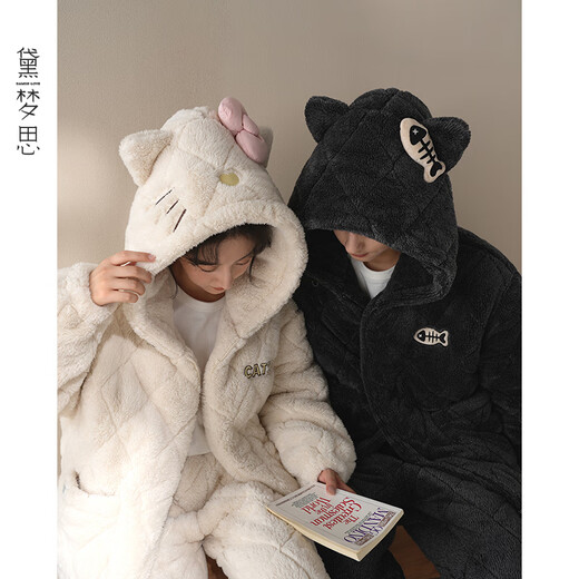 Daimensi couple pajamas quilted coral velvet winter three-layer thickened warm hooded women's and men's home clothes couple style (single set price)-68054 XL -Male/height 171-178, weight 135-155