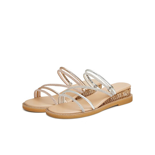 Tianmeiyi Slippers pour les femmes avec des bandes de forage flash de coin pour les sandales extérieures à la mode pour femmes