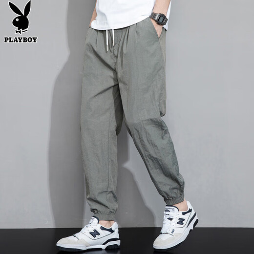 花花公子（PLAYBOY）休闲裤男冰丝夏季裤子男士宽松束脚薄款九分裤 灰色 XL 