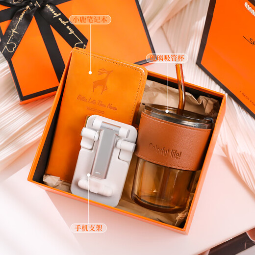 AIMEI Gift Summer Cool Set de recuerdo Caja de regalo de recuerdo La empresa de negocios de regalos pequeños se une al edificio de equipo para enviar ideas de personalización de la Copa de Empleados Orange Cup + Fan Gift Box