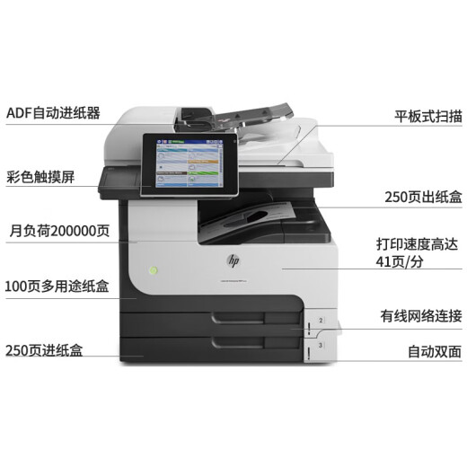 惠普(hp)A3打印机 725/776\激光复印扫描一体机 复合机 自动双面 725dn 黑白激光 三合一