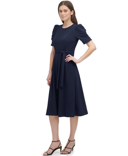 DKNY Women's Crew Neck Scuba Crepe Dress Navy 4