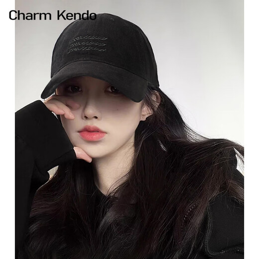 Charm Kendo官网棒球帽女遮阳帽户外运动百搭韩版大头围显脸小休闲纯色鸭舌帽 暗夜黑