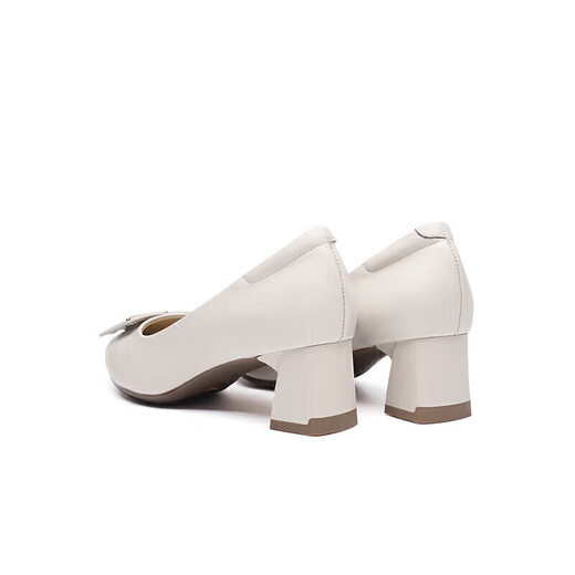 Red Dragonfly Leap Moon Shoes Fashion Square Buckle Commuter High Heels Temperament Elegant Thick Heels Women's Shoes Single Shoes WLB33095 Beige 37