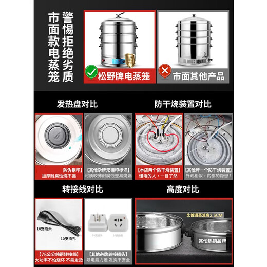 Nanlishi electric steamer multi-functional household steamer large capacity timed multi-layer steaming all-in-one steamed vegetables and steamed buns steamer 40cm six-layer [ceramic plate] high configuration non-magnetic steamer