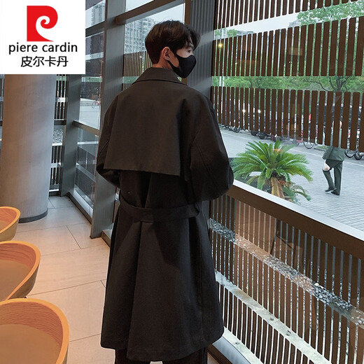 Pierre Cardin knitted Balmacen coat for men, autumn style mid-length windbreaker for business wear, Kensington khaki coat, khaki M