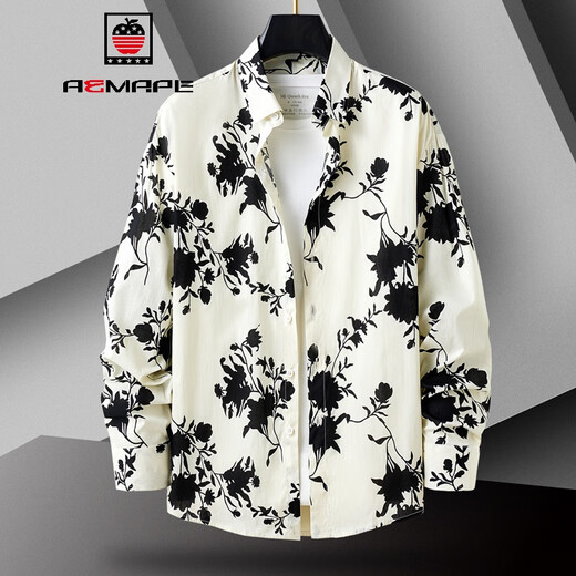 Aemape Herren Longärmedose Hemd Pure Cotton Frühlings- und Herbststil Trendy Casual Herbst Herbst Blumenhemd Jacke 1049 [Farbe 3] m (ca. 85 ~ 105jin [Jin gleich 0,5 kg] kann getragen werden)