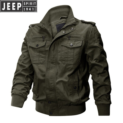 JEEP SPIRIT autumn and winter men's jacket, flight staff jacket, World War II military fan lapel, ejection top, 9930 military green, thin model, M 90-115Jin[Jin equals 0.5 kg] Recommended
