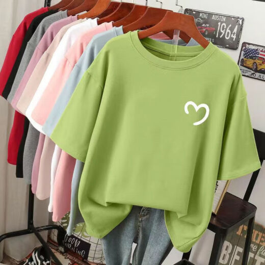 Shimu summer pure cotton printed versatile fashion new trendy four-pocket T-shirt spring and summer style pure cotton short-sleeved fruit green XL recommended 130-140Jin [Jin equals 0.5 kg]