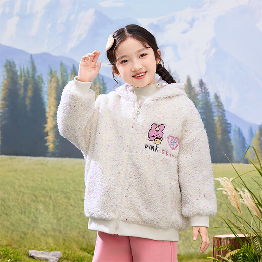 Xiaoyinman girls lamb wool coat winter new style children's warm hooded fleece fleece polar fleece coat for middle and large children, apricot 150
