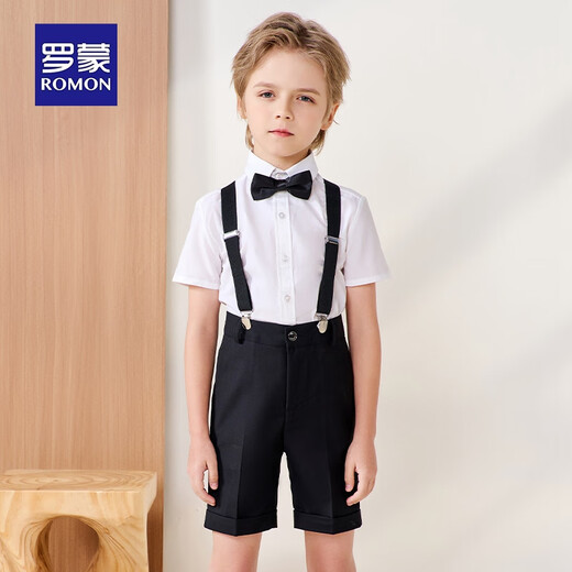 Romon boys dress summer children's graduation performance suit kindergarten overalls flower girl black suit 150