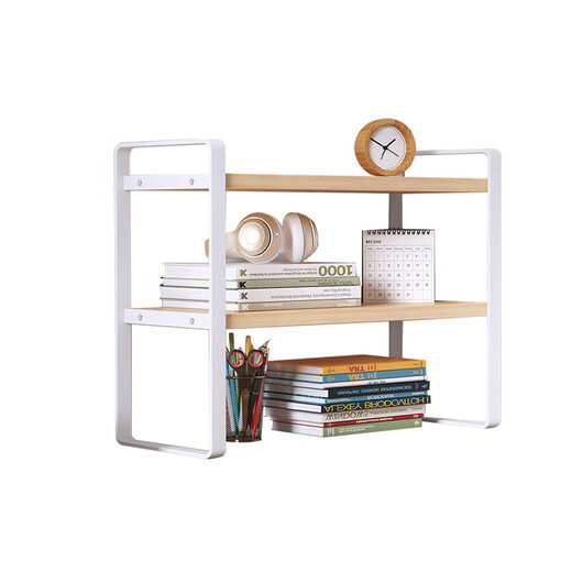 Anya desktop bookshelf tabletop multi-layer iron storage rack book storage rack double-layer Nordic maple-white shelf 40 long