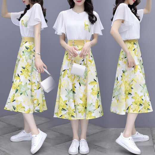 
Pure skirt summer chiffon dress 2023 summer new women's clothing temperament French slimming waist-hugging suit trend 9767 blue L