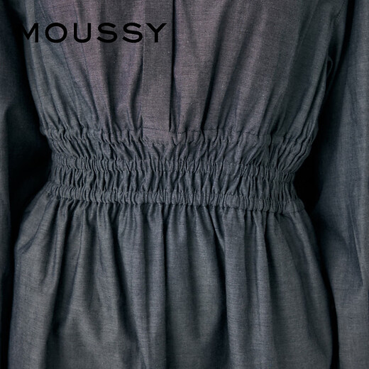 moussy 新品休闲通勤风捏褶抽绳收腰连衣裙010GA230-6630 021浅黑色 S 00001