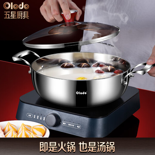 欧乐多（Olodo）德国316L不锈钢复底汤锅火锅涮锅家用大容量锅燃气灶电磁炉通用 316L不锈钢汤锅 贈手柄+汤勺 26cm
