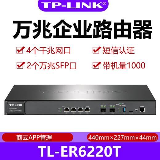 普联（TP-LINK）多WAN万兆企业有线路由器WEB认证AC控制器上网行为管理光纤扩展口 TL-ER6220T