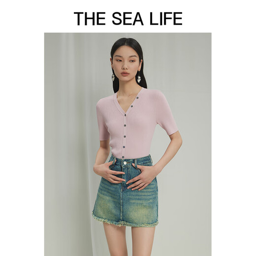 THE SEA LIFE Ou Hai Yisheng Sweater for women 24 summer new comfortable, versatile breathable, smooth and light knitted sweater X15868 cloud white M