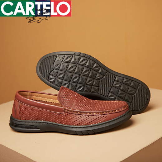 Cartelo Herrenschuhe Lederschuhe Herren Frühling und Sommer Neues echtes Leder Casual Hollow Hole Schuhe Weiche Sohle weiche Oberfläche High-End-Dad Leder Sandalen 9910 Black 38