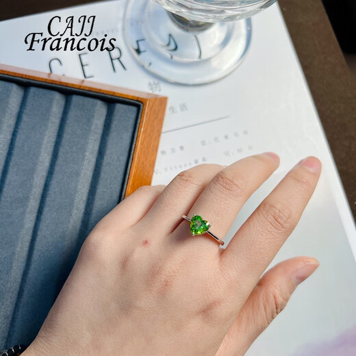 CAJJ Francois peridot heart-shaped ring for women, natural colored gems, jewelry gemstones, 925 silver inlaid fashion jewelry, gift, heart-shaped ring, size 13