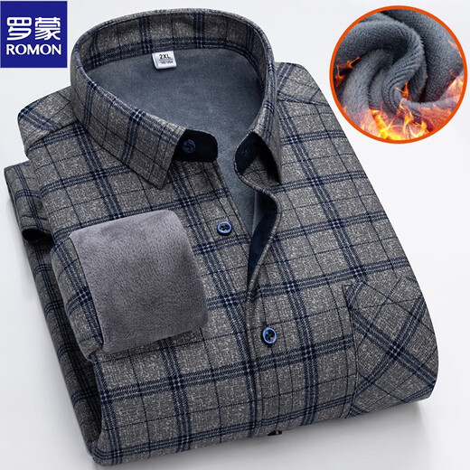 Romon Winter Velvet warmes Hemd Herren kariertes Hemd Langarm verdickter Herbst mittleren Alters und älterer Vater anziehen Kleidung 9902 2xl