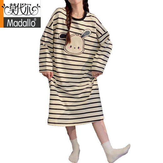 莫代尔棉睡裙女秋款长袖睡衣春秋季秋冬2025新款条纹可外穿家居服 LX-16854 M 体重70-90斤