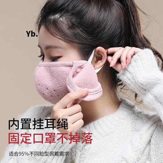 骆穂豆秋冬季全脸护脸保暖口罩男女款高颜值骑行防寒骑车防风摩托车面罩 护耳口罩二合一【粉色】