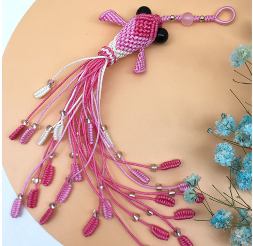 Lingchuan Chinese knot koi braided rope diy material mobile phone bag keychain pendant jewelry small goldfish handmade colorful style (material package)