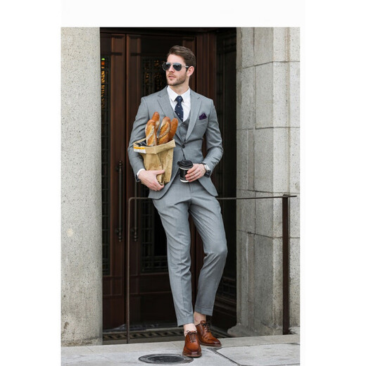 Yuanjie Shanghai (home measurement) custom-made suits for men, light gray Korean style slim fit, British style formal wear, wedding banquet casual, light gray (size modification package 1380 only tops and pants