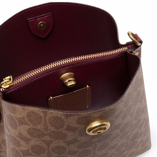 蔻驰（COACH）专柜款WILLOW 22老花手提水桶包 单肩斜挎女包 送女友同价618 棕色C3890-B4NQ4(底部有金属座)