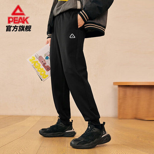 Peak fleece sweatpants men's new loose and comfortable knitted leggings casual sweatpants student warm trousers black L