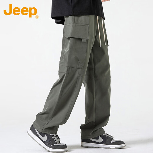 Jeep (JEEP) Casual Pants Men's Spring and Autumn Straight Leg Loose Pants Men's Trendy Overalls Men's Pants Military Green XL