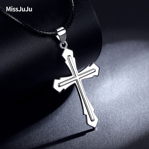 Miss JuJu men's platinum pendant trendy men's flame cross pt950 platinum pendant glossy car flower personalized pendant for women car flower version 8.9-9.1g+ with black leather rope