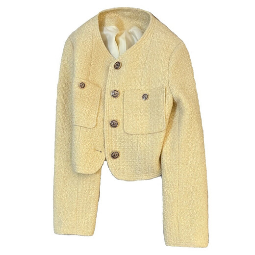 ANGEL MOOD Creamy Yellow Short Small Fragrant Style Suit Jacket Women's 2025 Spring New Design Fashionable Western Spring Style Women's Clothing Creamy Yellow S