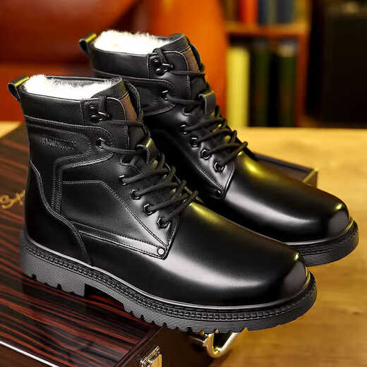 Special Forces Toy Gun 3513 Cruiser Herrenschuhe Taktische Kampfstiefel Winter High-Top Pure Woll Military Hook Baumwolllederschuhe 3519 Wolle schwarz 39