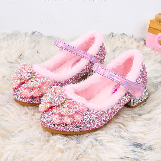 BeiRanMay Princess Elsa Shoes Summer Girls 2025 Children's Crystal Shoes Princess Elsa Shoes Little Girls Birthday High Heels Purple Rhinestone Velvet 28/Shoe Inner Length 18cm